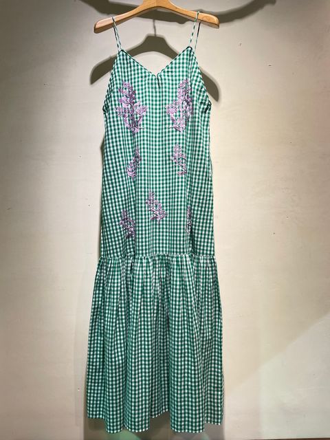 Cotton Poplin Mimosa Embroidery Cami Dress / キャミワンピース / グリーン
