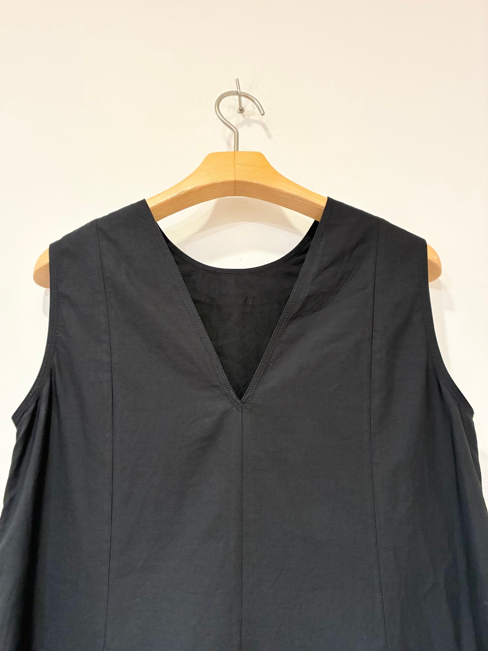 Cotton Organza & Poplin Sleeveless Balloon Dress / バルーンワンピース / ブラック