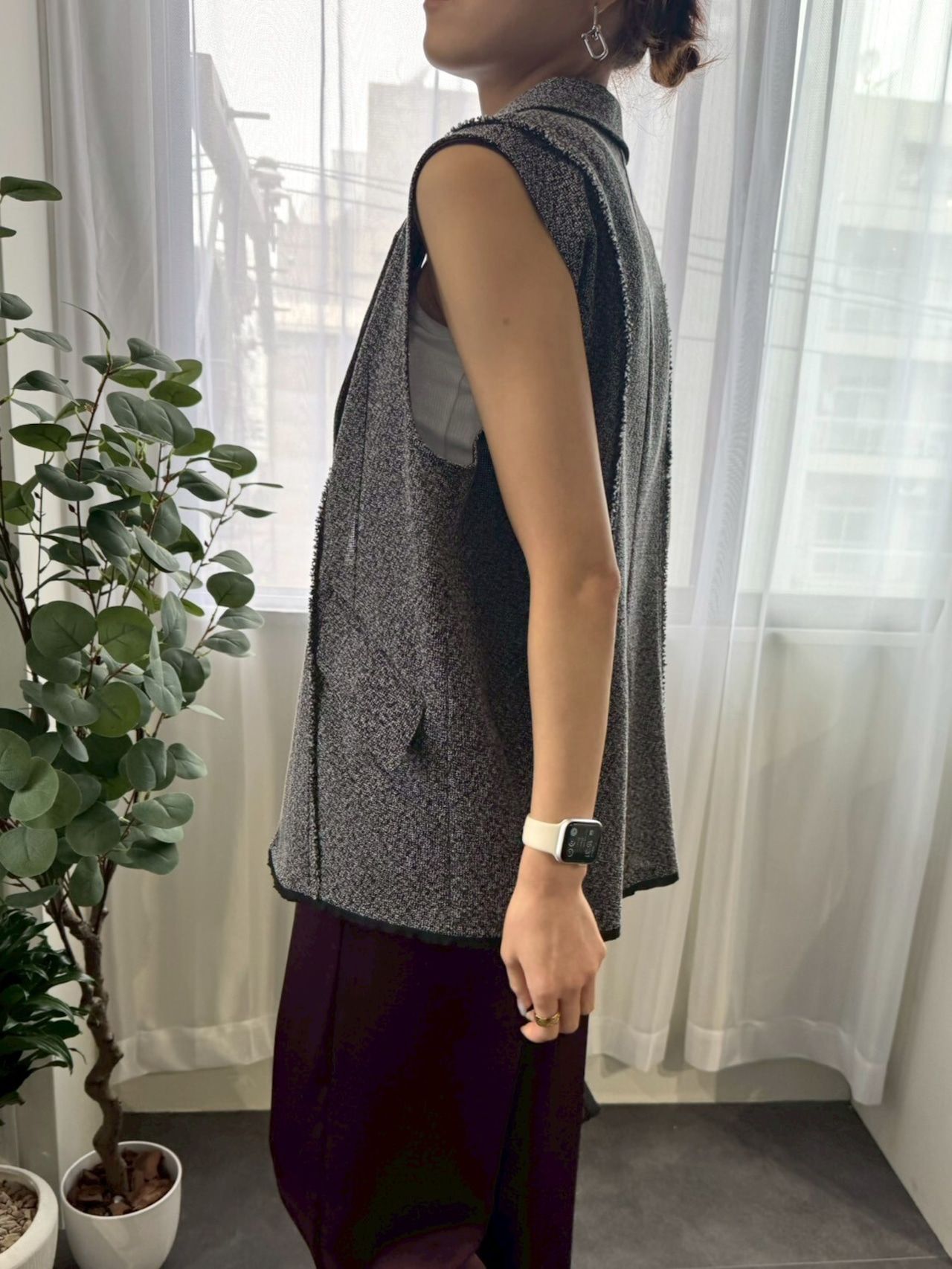 tweed like mesh gilet / ツイードライクメッシュジレ / グレー