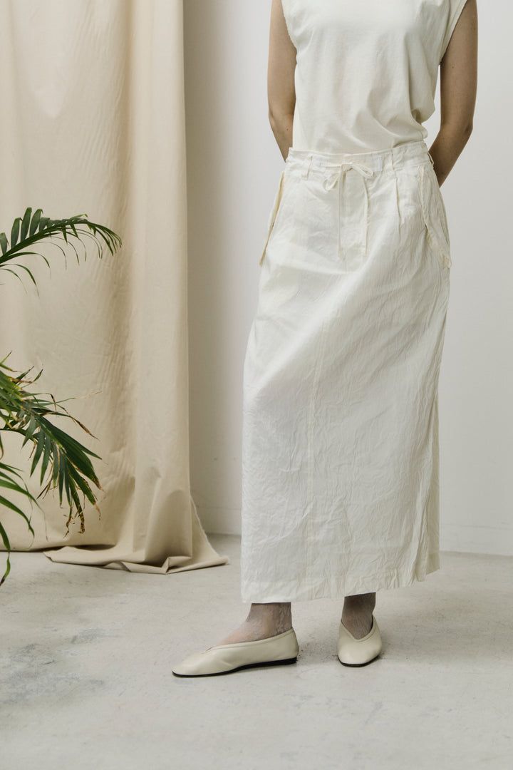 washed & wrinkled cordlane maxi skirt / ロングスカート / ミリタリースカート / ベージュ