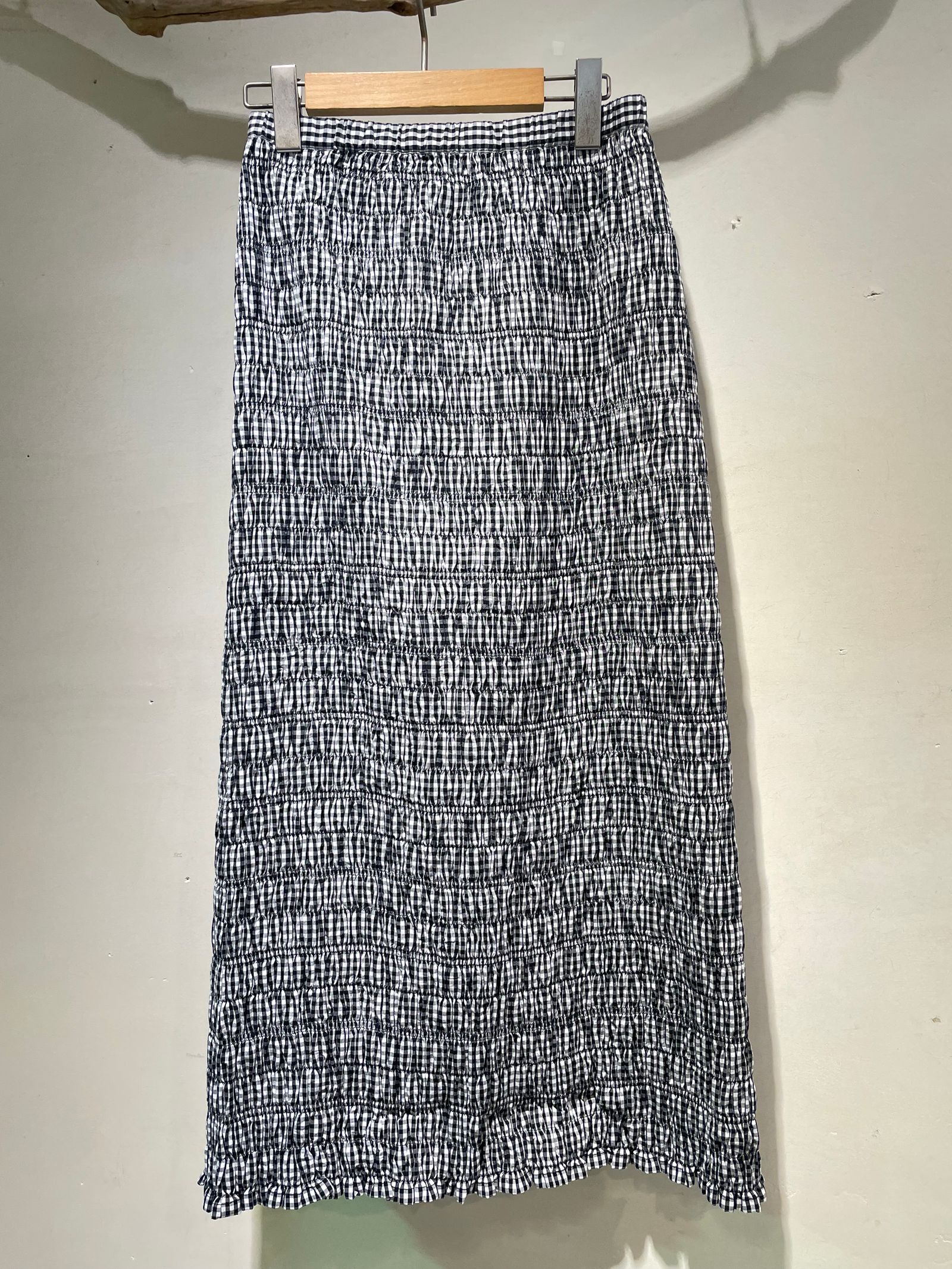 Poplin Shirring Skirt / シャーリングタイトスカート / ギンガムチェック /  ブラック
