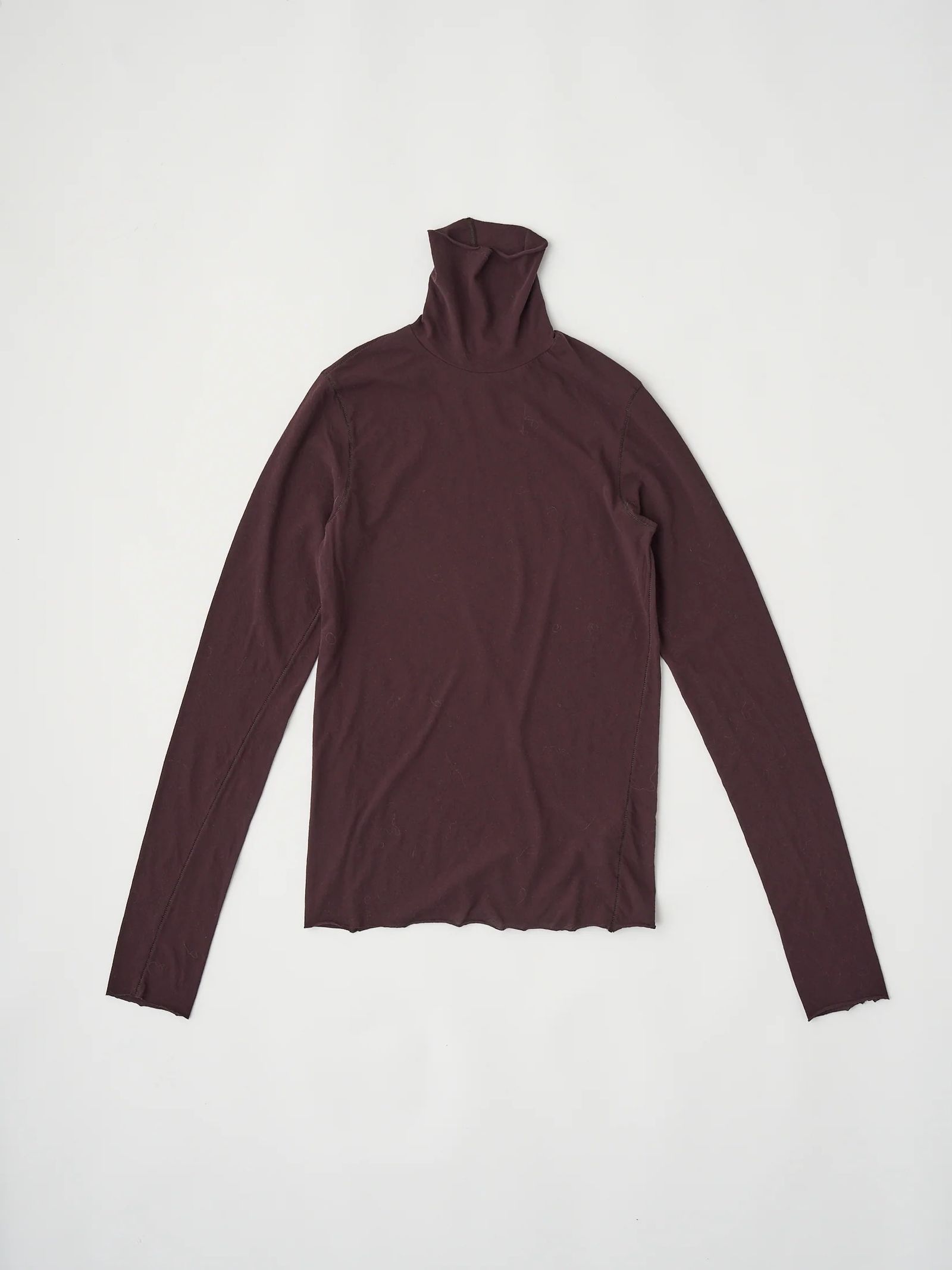HIGH TWIST COTTON SHEER JERSEY TURTLE-NECK TEE / タートルネックシアーカットソー / ダークブラウン