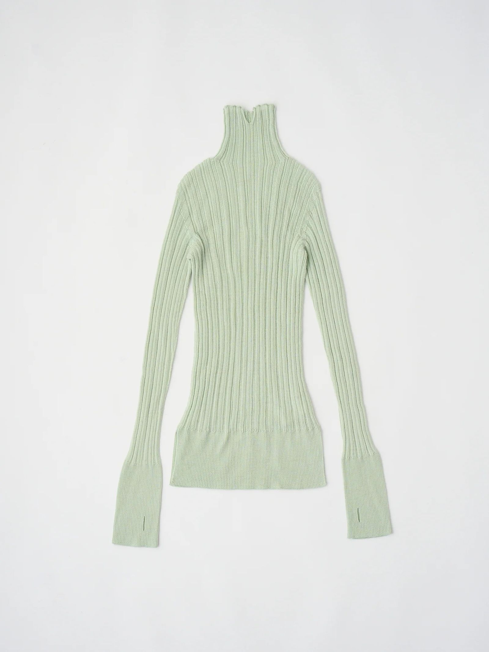 ROYAL BABY ALPACA RANDOM RIBBED-KNIT HIGH-NECK P/O / リブタートルネックニット / ライトグリーン