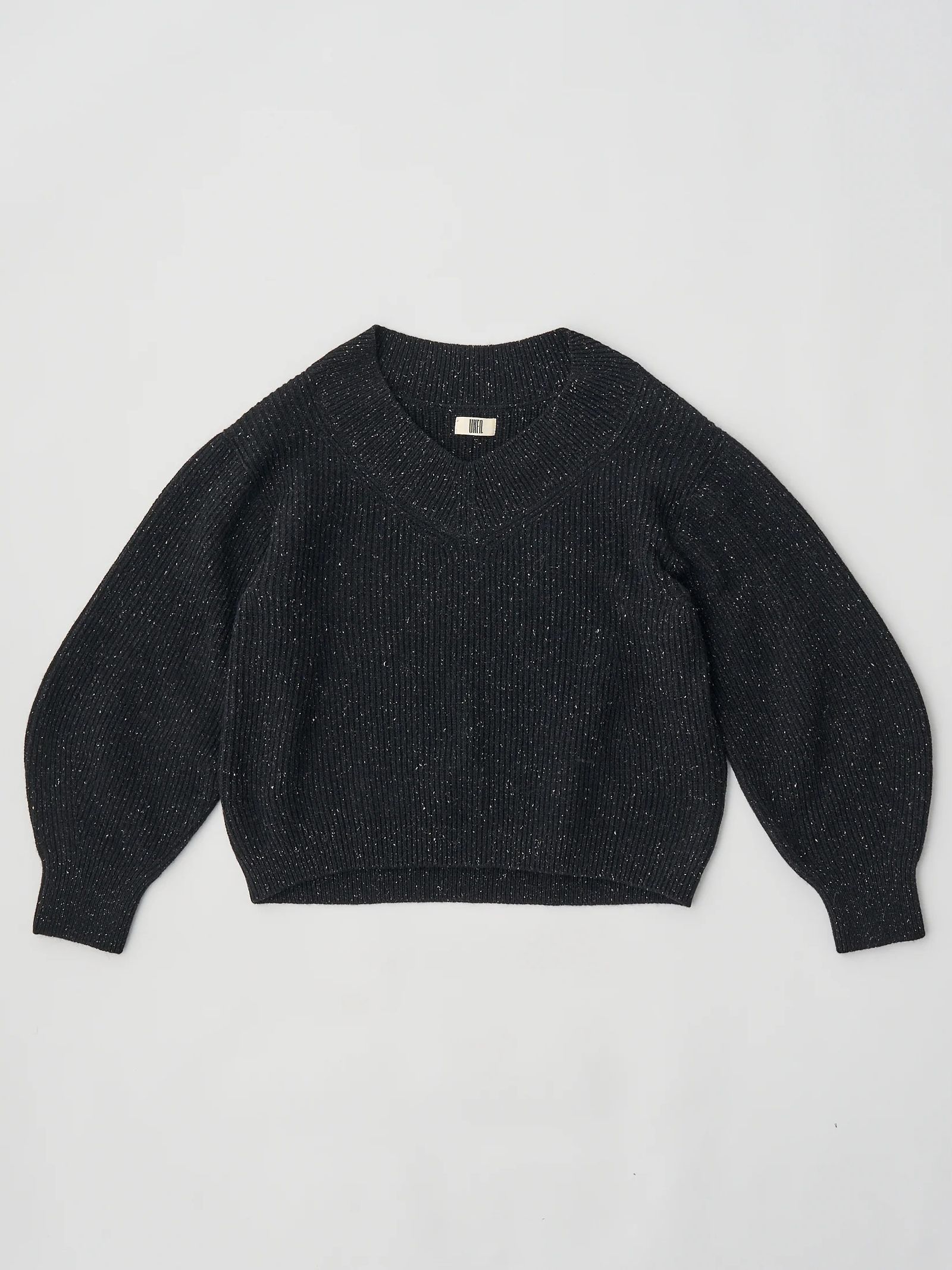 WOOLEN COTTON & SILK NEP WOOL TWEED-KNIT P/O / ブラック