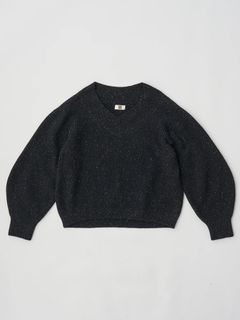 WOOLEN COTTON & SILK NEP WOOL TWEED-KNIT P/O / ブラック