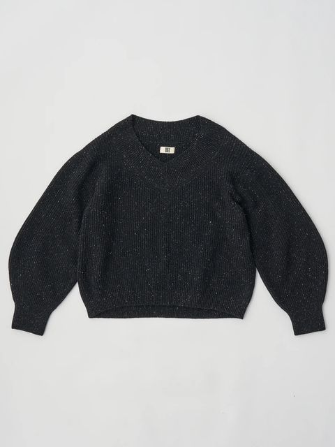 WOOLEN COTTON & SILK NEP WOOL TWEED-KNIT P/O / ブラック