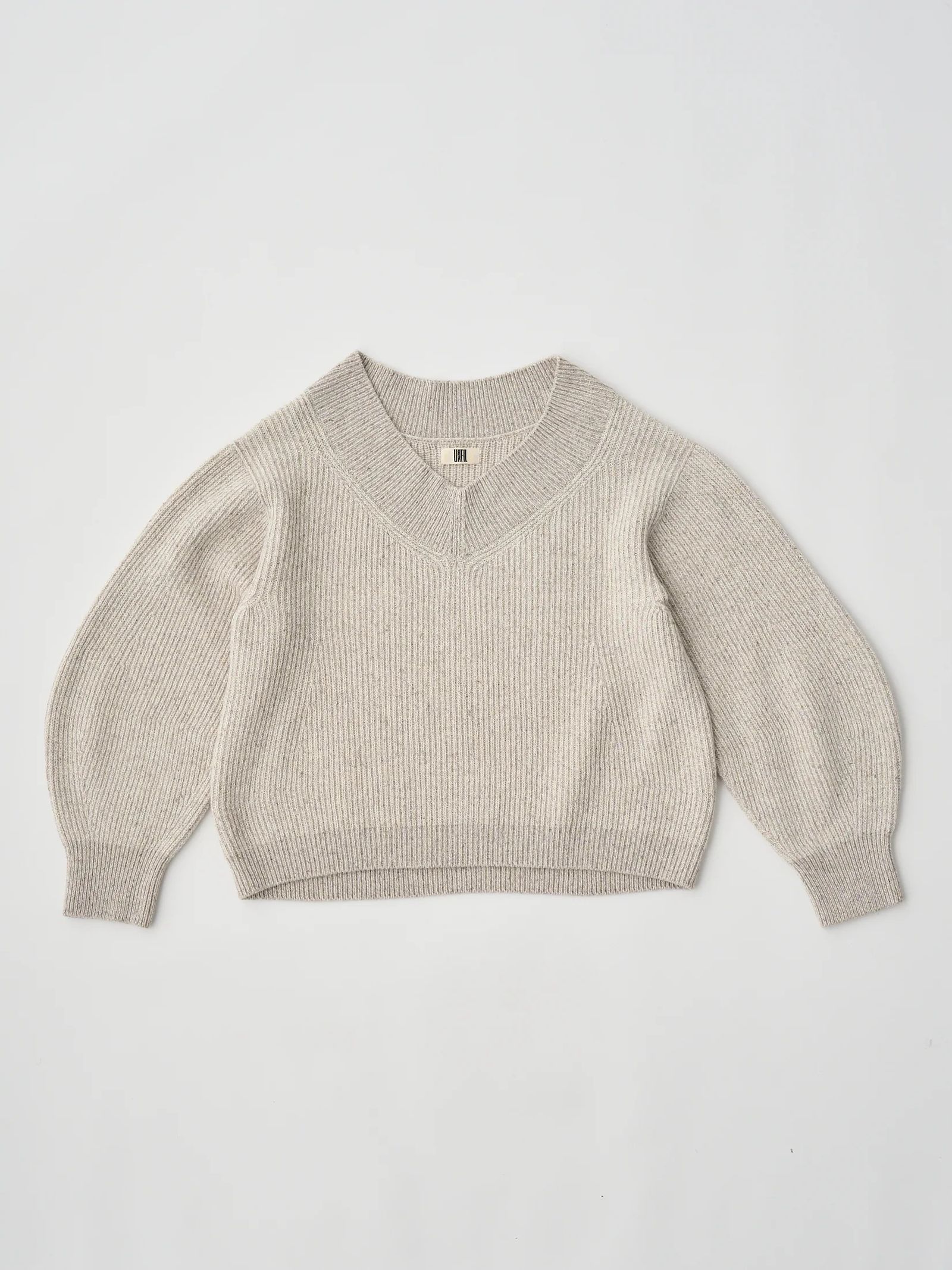 WOOLEN COTTON & SILK NEP WOOL TWEED-KNIT P/O / グレージュ
