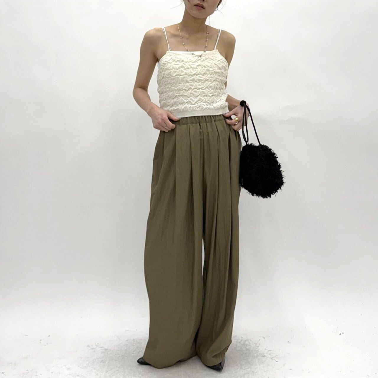 cotton nylon wide easy pants / コットンナイロンワードイージーパンツ / オリーブカーキ