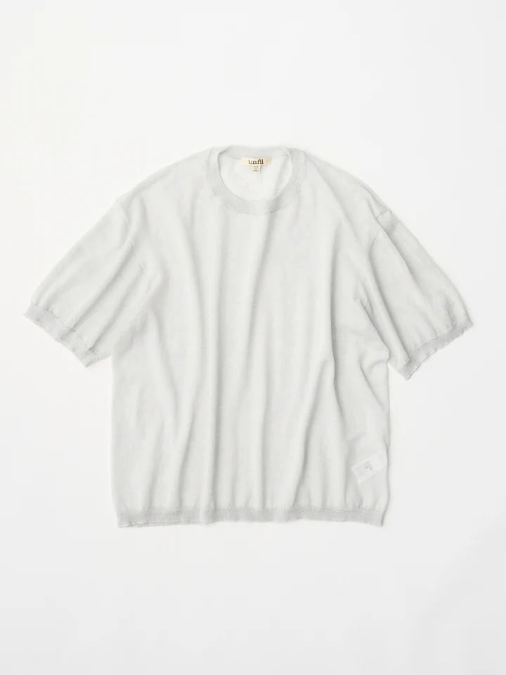 high-count linen oversized knit-Tee / シアーニット / グレー
