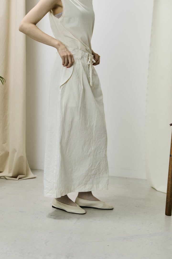 washed & wrinkled cordlane maxi skirt / ロングスカート / ミリタリースカート / ホワイト