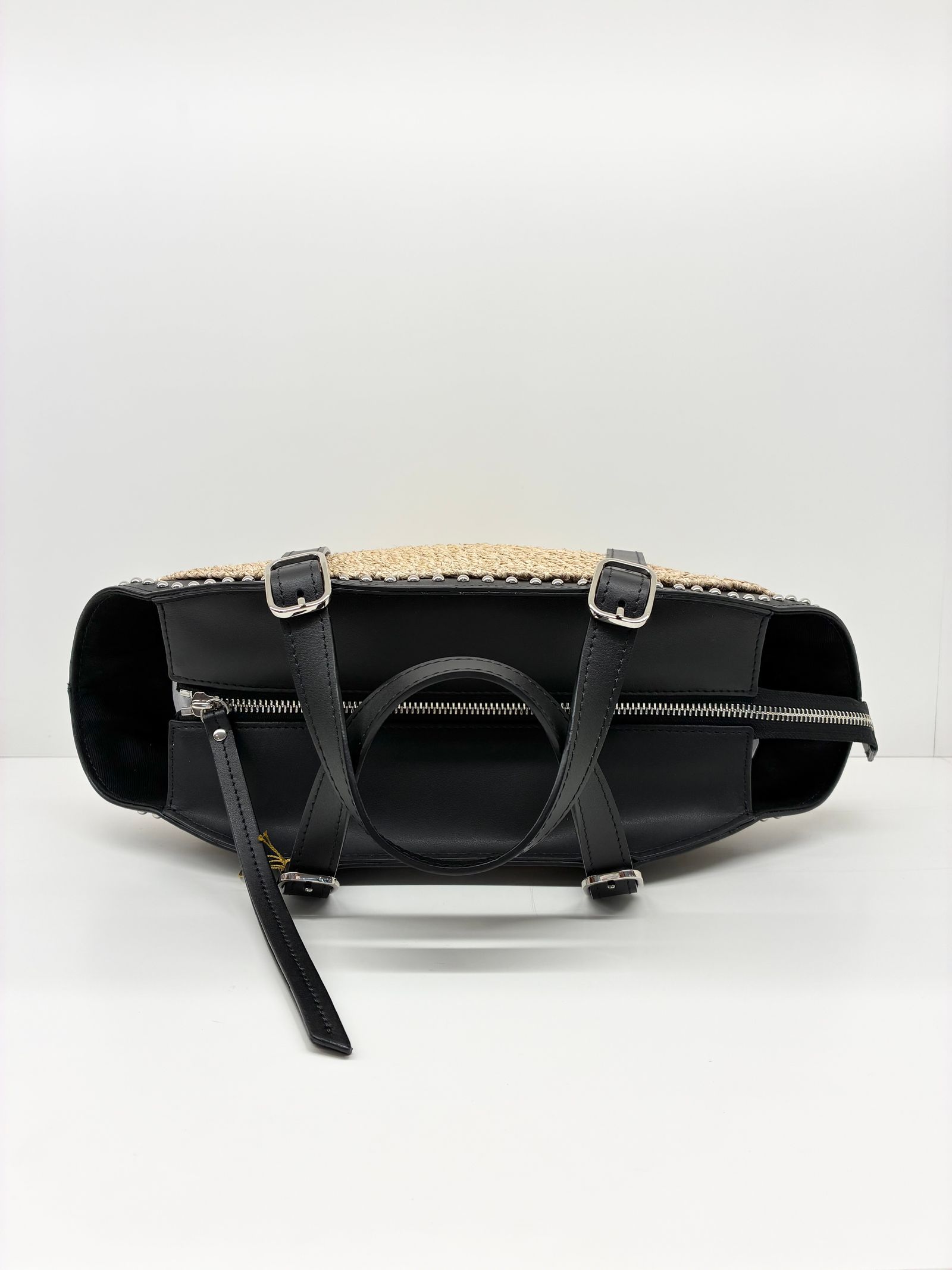 MIRO / スタッズレザーハンドルアバカかごバッグ / ナチュラル / ブラック