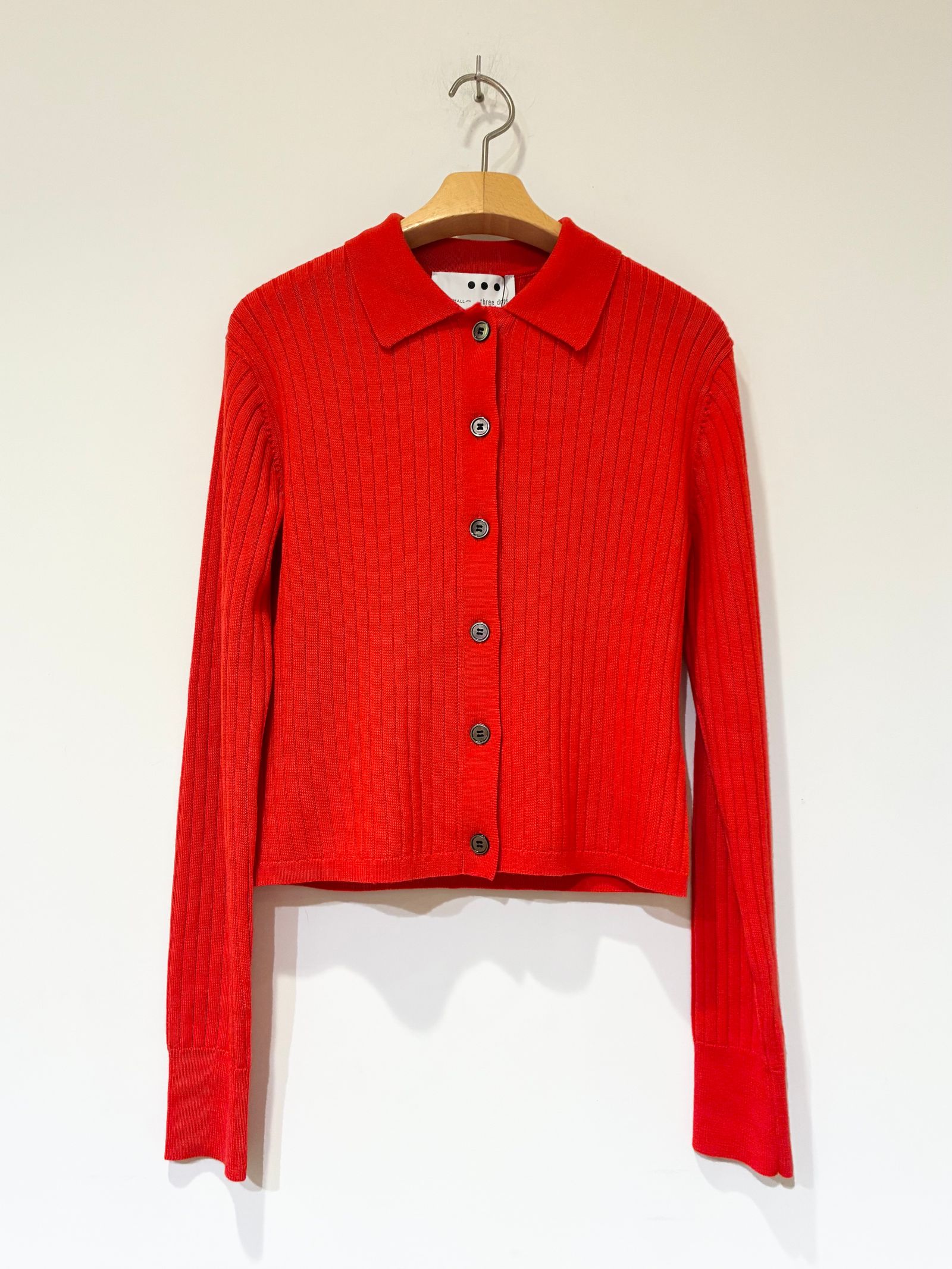 ウールアウトフィット ポロカーディガン / ポロニット / レッド / オレンジ