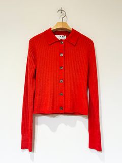 ウールアウトフィット ポロカーディガン / ポロニット / レッド / オレンジ