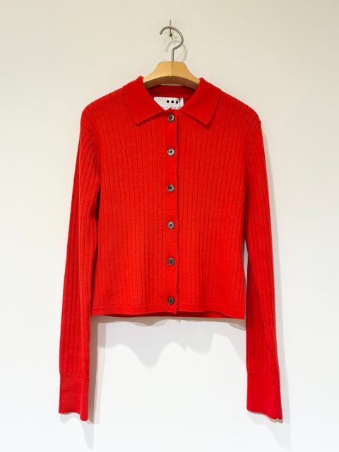 ウールアウトフィット ポロカーディガン / ポロニット / レッド / オレンジ