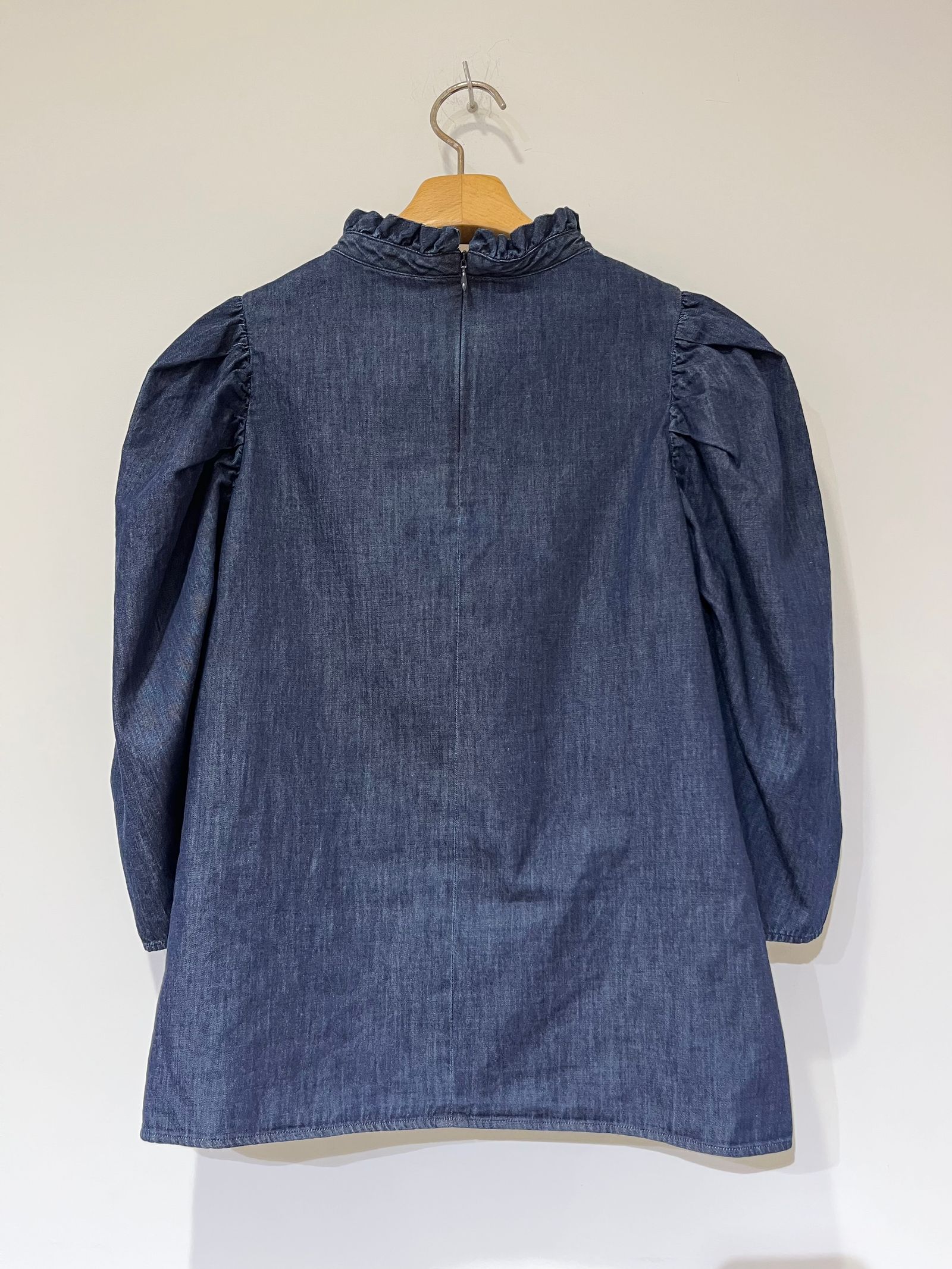 DENIM SHIRRING BLOUSE / パフスリーブデニムシャツブラウス / ブルー