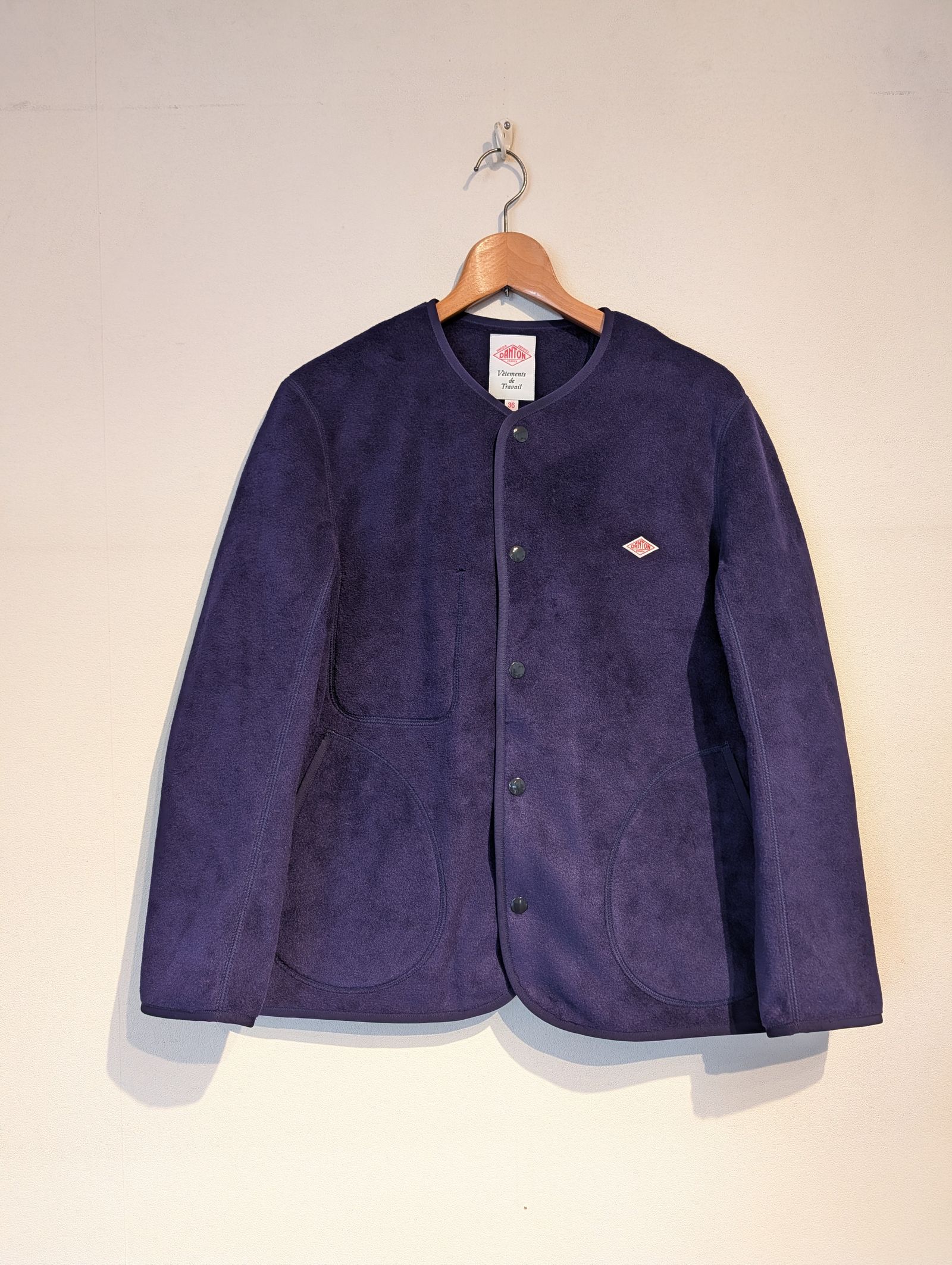 Women's Fleece Collarless Jacket / フリースカラーレスジャケット / ネイビーブルー