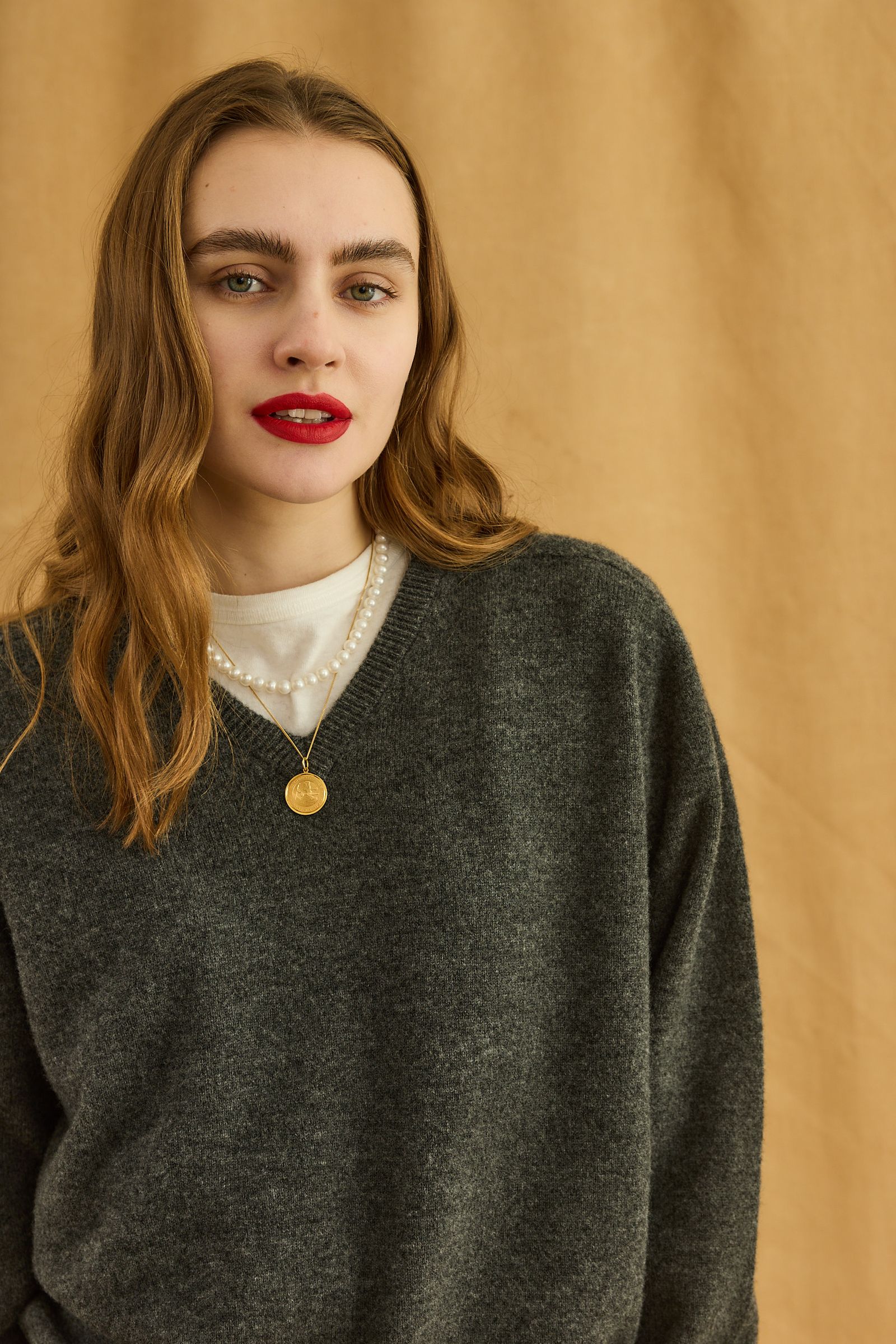 FILL V NECK KNIT / ハイゲージニット / グレー