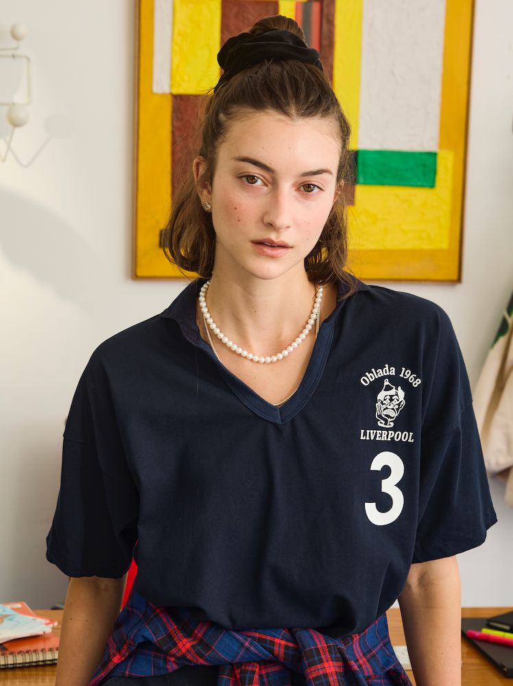 GAME SHIRT / 襟付き半袖プリントTシャツ / ネイビー