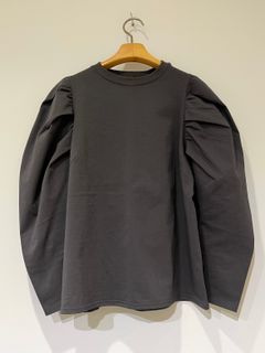 【ラスト1点】SHIRRING JERSEY BLOUSE / パフスリーブカットソー / ロンT / チャコールグレー