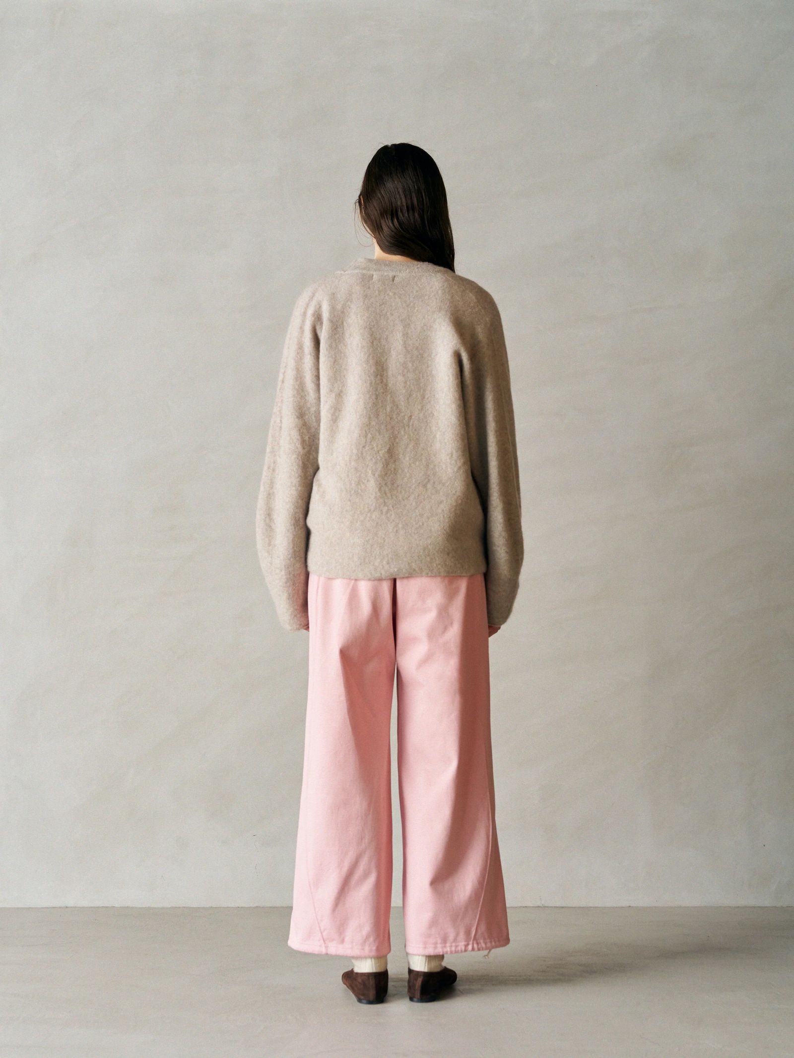 STRETCH SUPERKID MOHAIR V-NECK CARDIGAN / ニットカーディガン / グレー / ベージュ