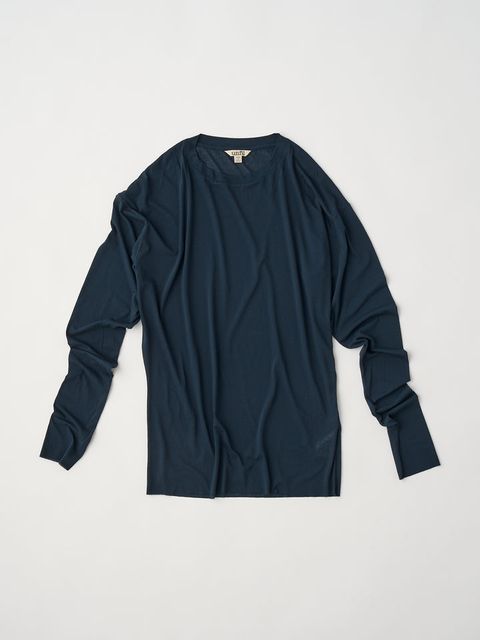 twisted cotton sheer jersey long sleeve Tee / シアーロンT / ネイビー