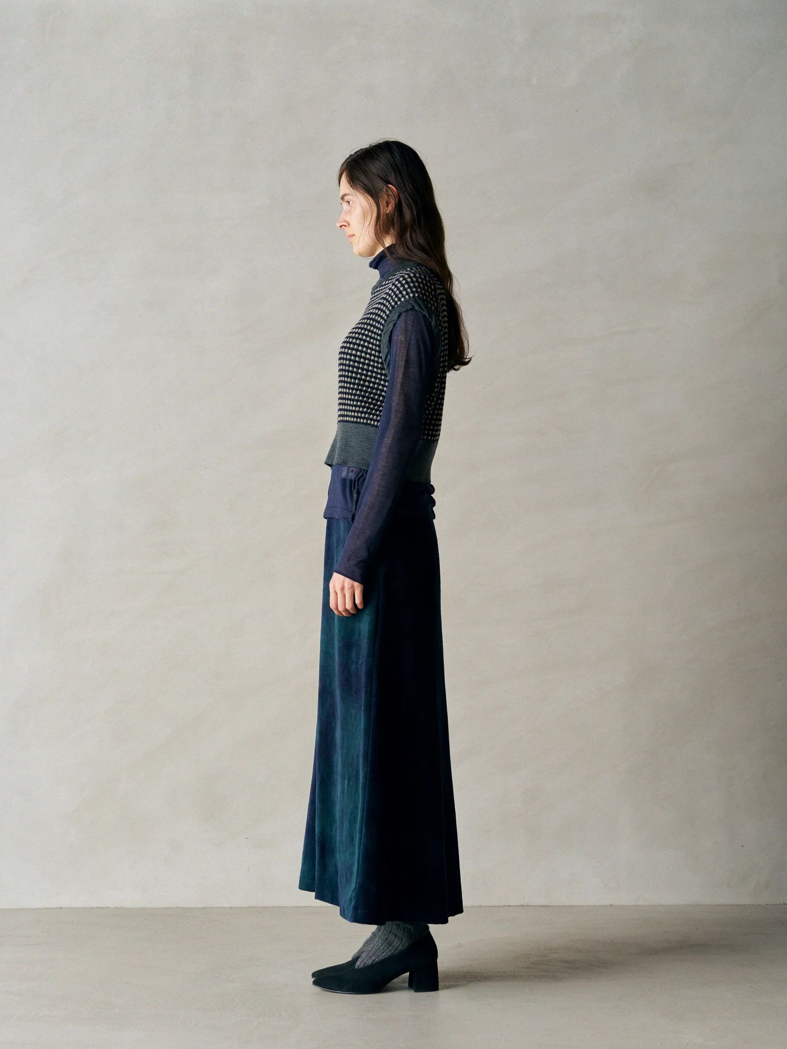 TIE-DYED COTTON VELOUR FLARED SKIRT / グリーン