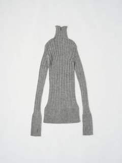 ROYAL BABY ALPACA RANDOM RIBBED-KNIT HIGH-NECK P/O / リブタートルネックニット / グレー