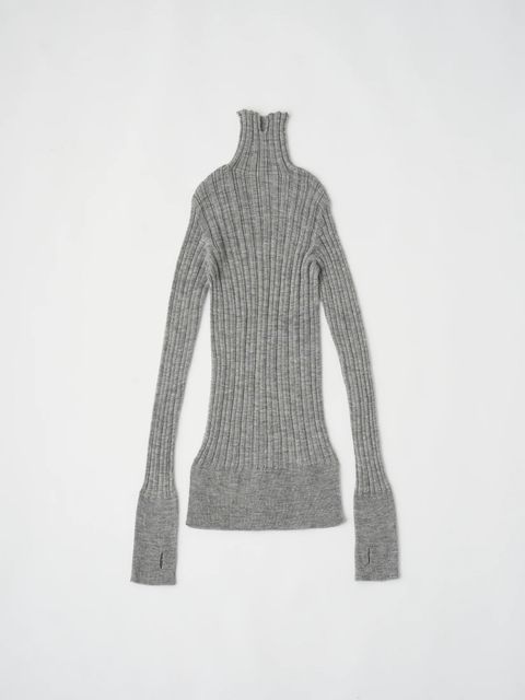 ROYAL BABY ALPACA RANDOM RIBBED-KNIT HIGH-NECK P/O / リブタートルネックニット / グレー