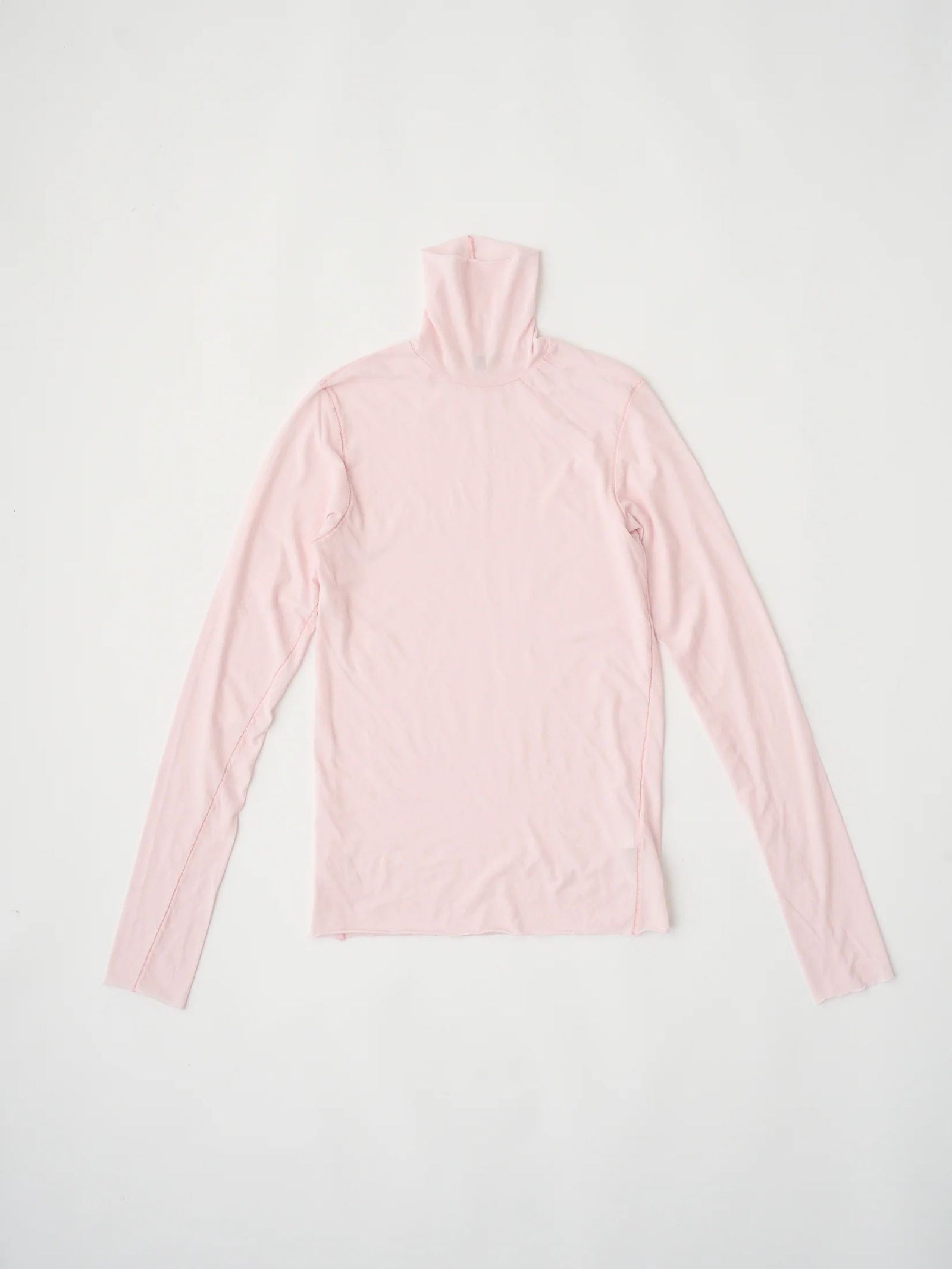 HIGH TWIST COTTON SHEER JERSEY TURTLE-NECK TEE / タートルネックシアーカットソー / ピンク