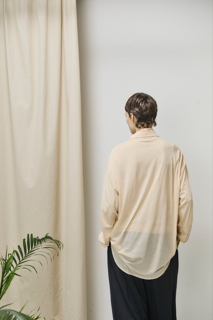 twisted cotton sheer jersey fluid shirt / シアーシャツ / ネイビー