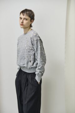 ripped-mesh cotton terry sweatshirt / メッシュ加工スウェット / グレー