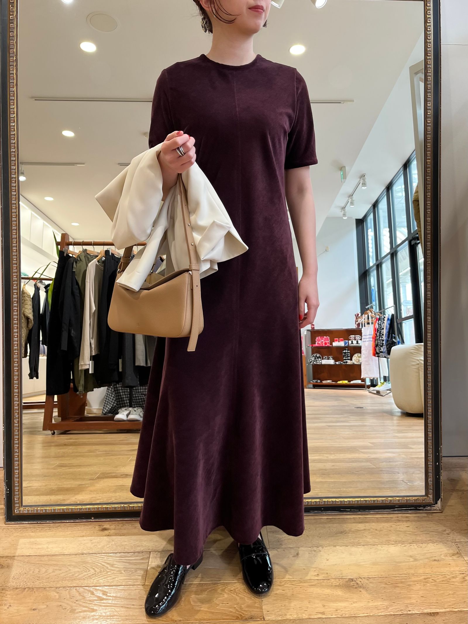 Bed&Breakfast / Chambray Corduroy Dress / コーデュロイワンピース / ボルドー