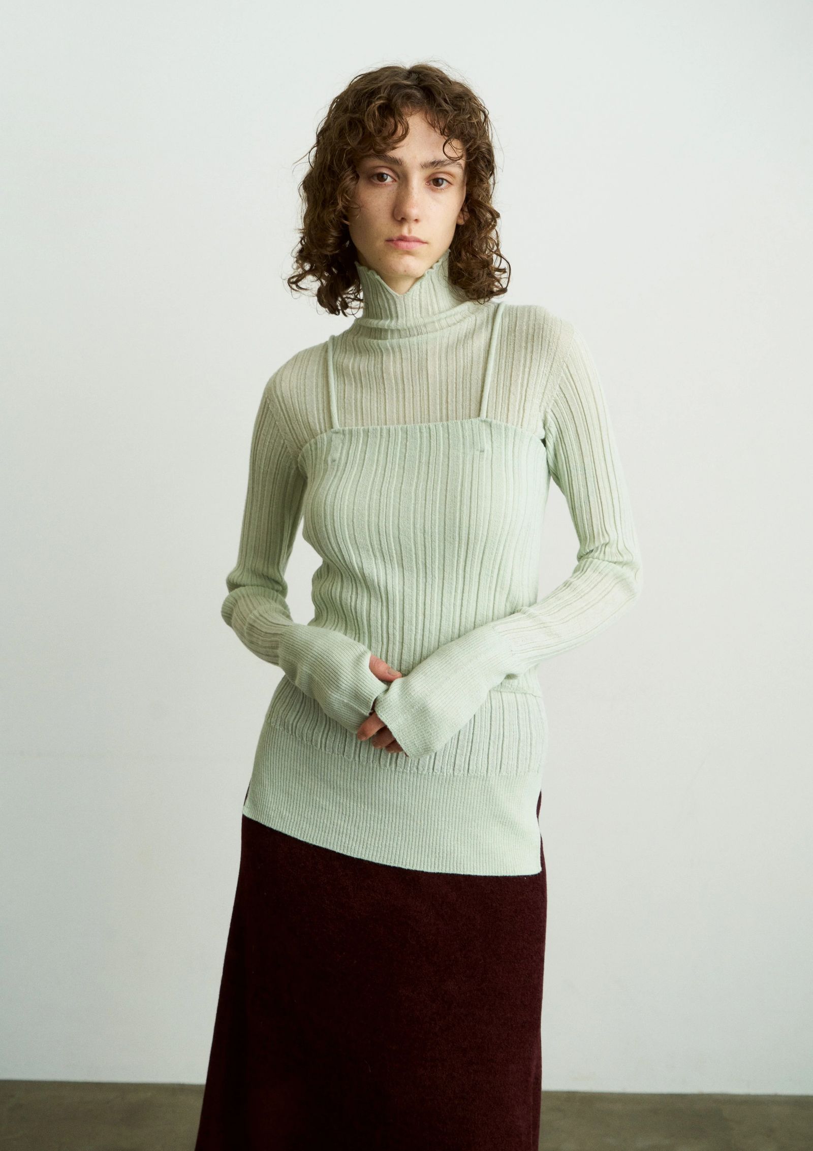 ROYAL BABY ALPACA RANDOM RIBBED-KNIT HIGH-NECK P/O / リブタートルネックニット / グレー