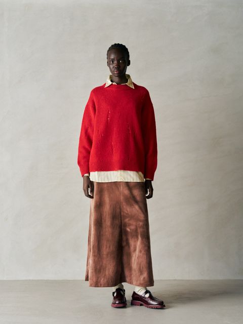 TIE-DYED COTTON VELOUR FLARED SKIRT / ブラウン
