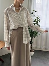 sheer check scarf shirt / シアーチェックスカーフシャツ / アイボリー