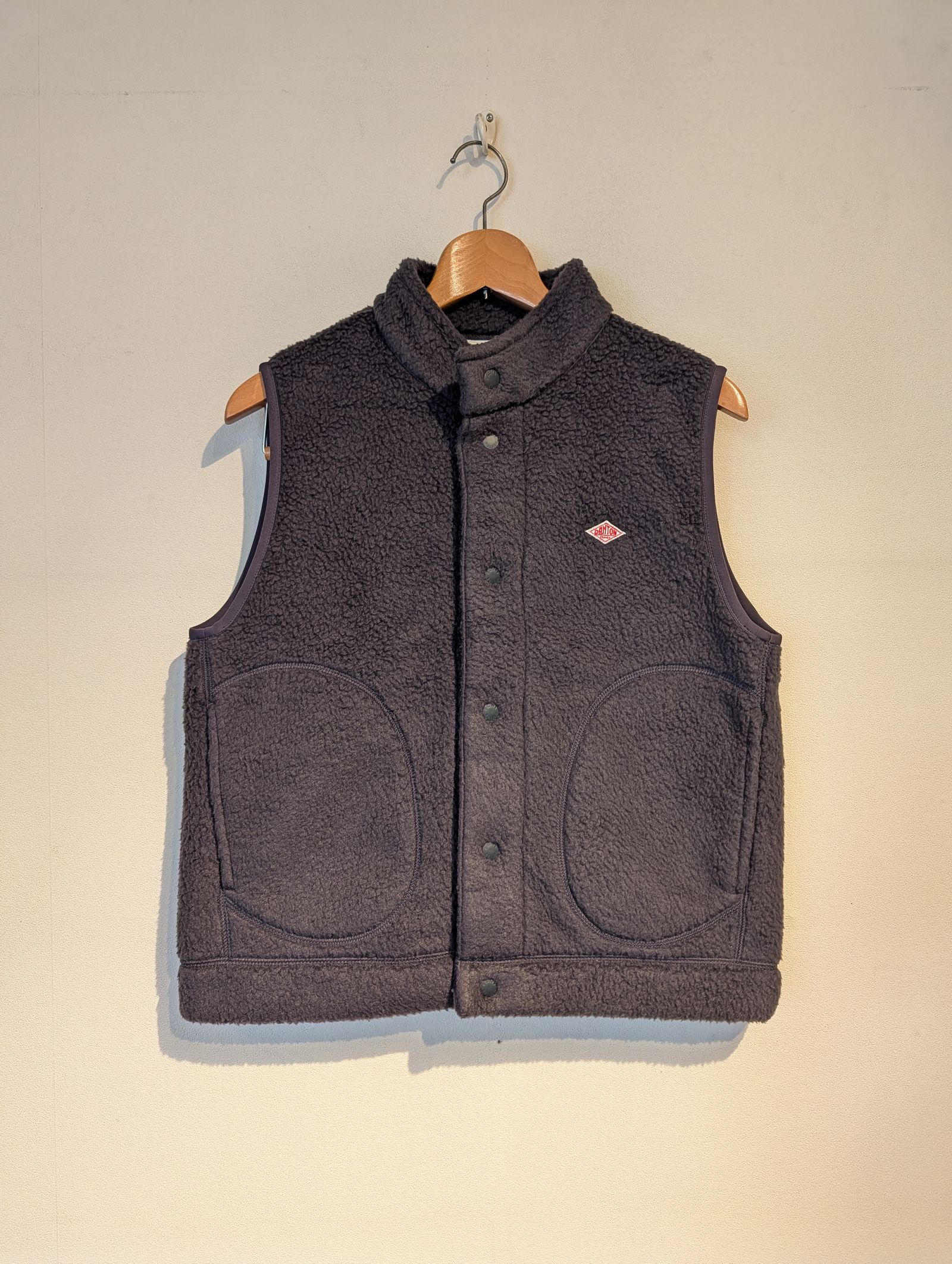 Women's Double Face Boa Stand Collar Vest / ボアスタンドカラーベスト / チャコールグレー