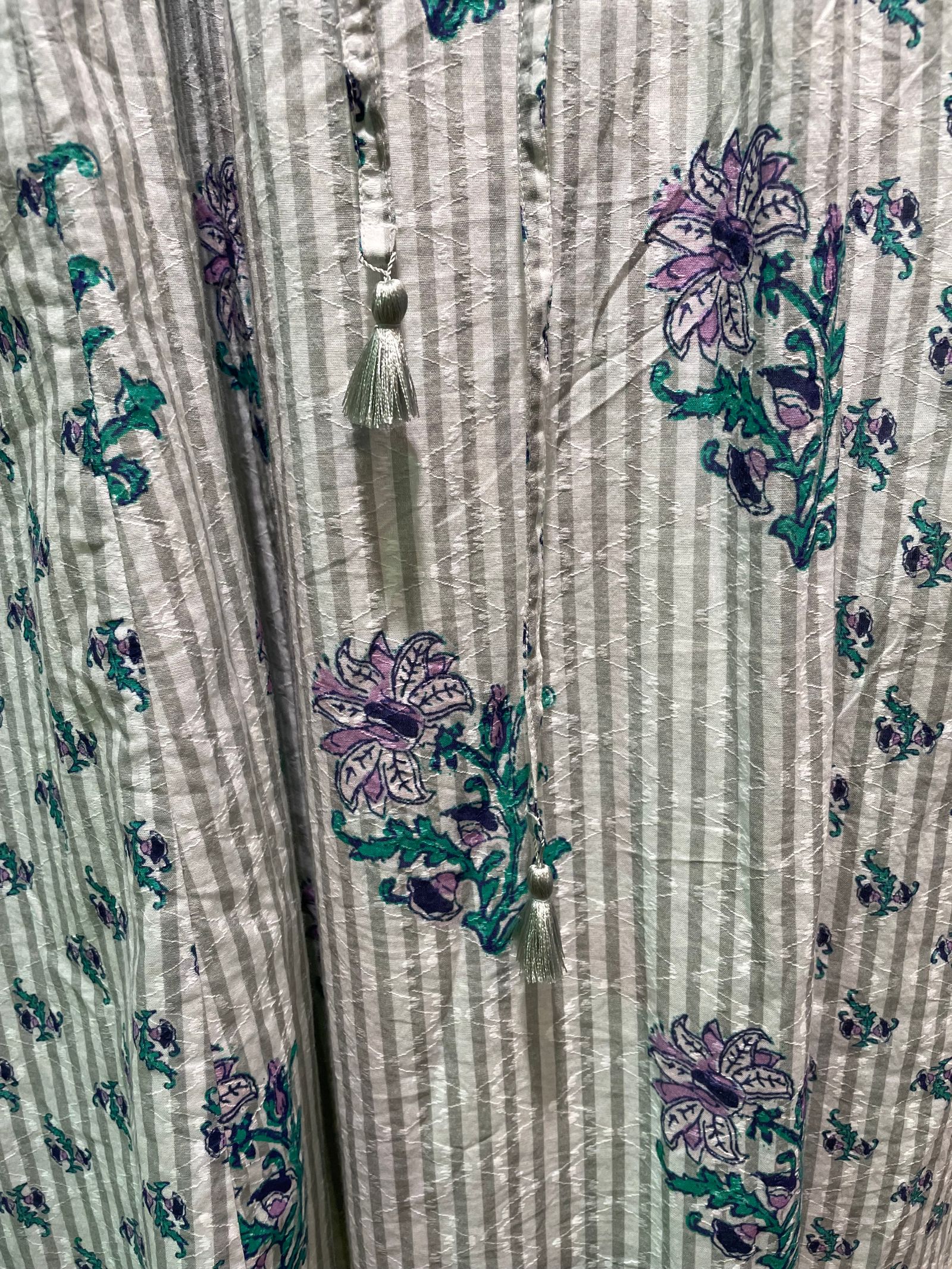 Cotton Jacquard Lily Print Shirring Dress / フラワープリントワンピース / グレー