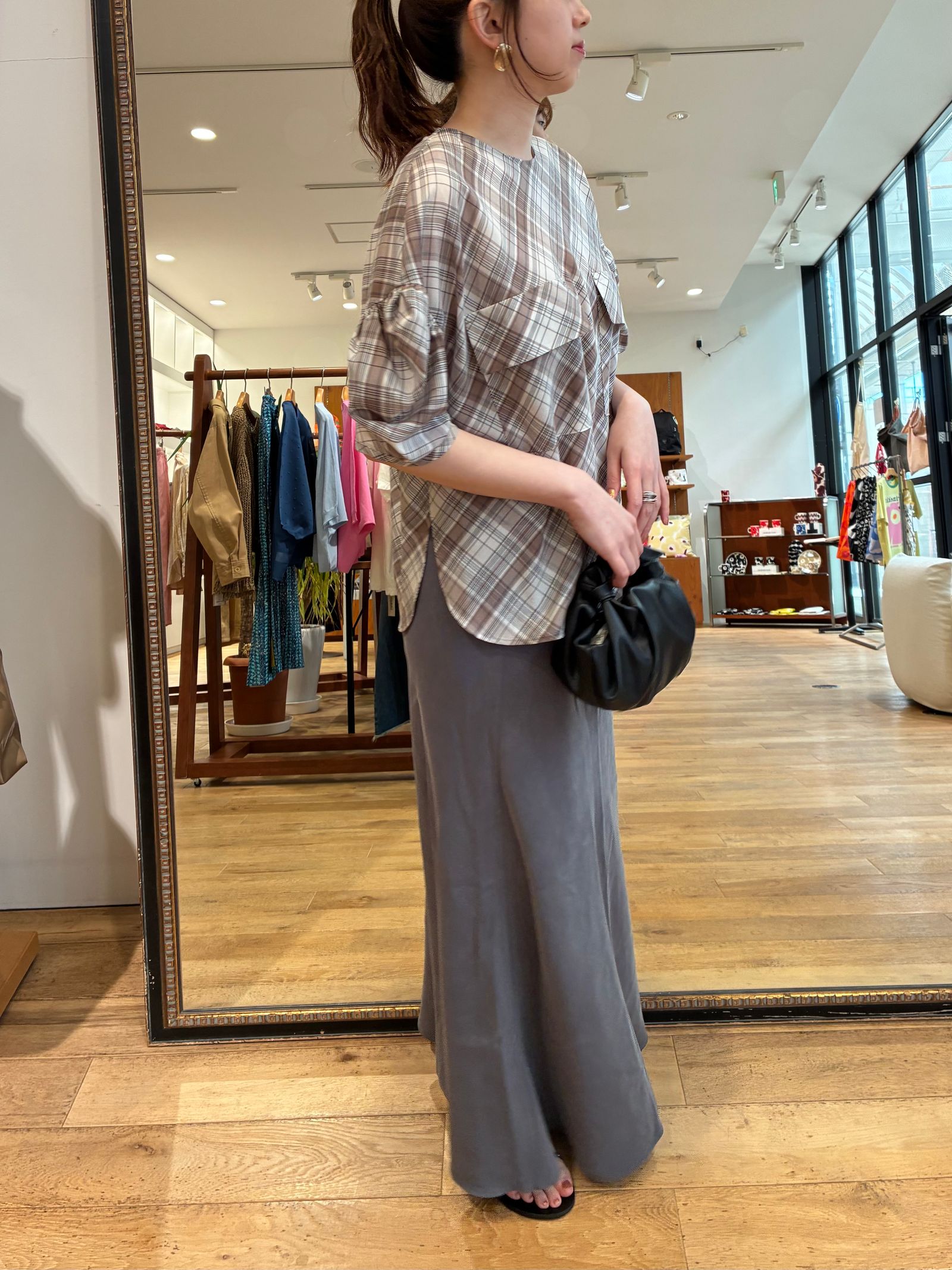 Sienna Glow Check Puff Blouse / パフスリーブチェックブラウス / ブラウン
