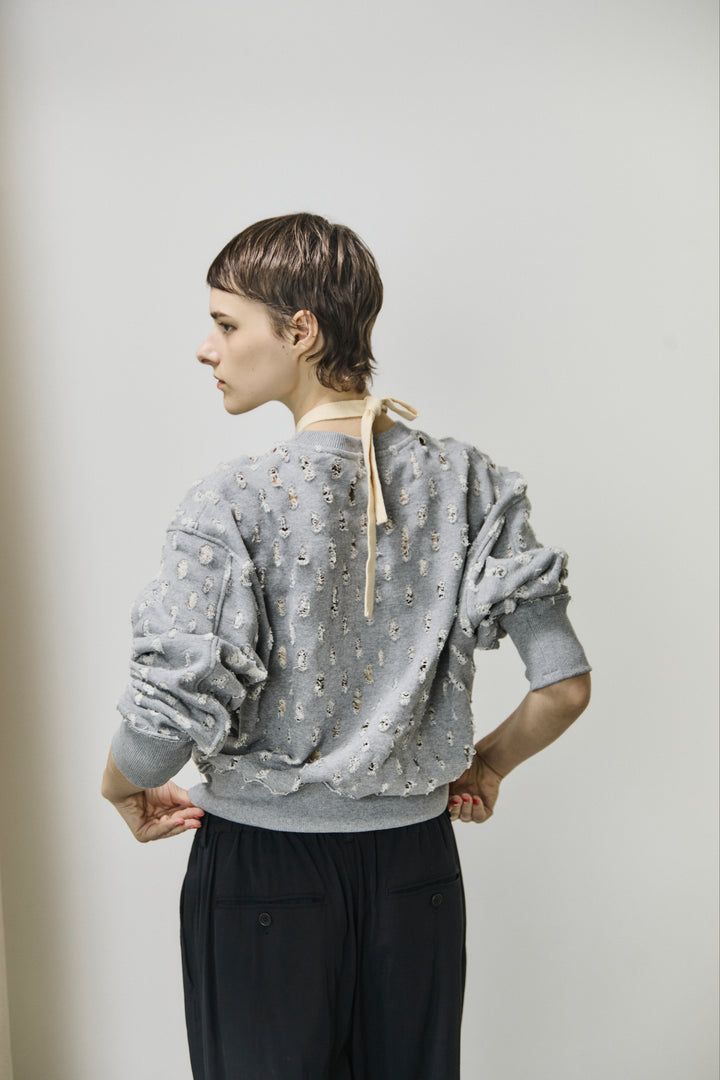 ripped-mesh cotton terry sweatshirt / メッシュ加工スウェット / ホワイト