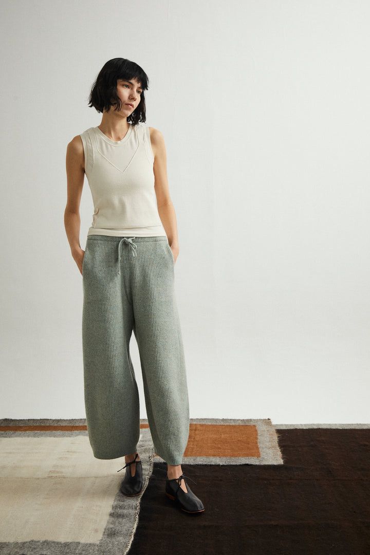 【ラスト1点】superfine lambs & chenille ribbed-knit wide-leg pants / ニットパンツ / ミントグリーン