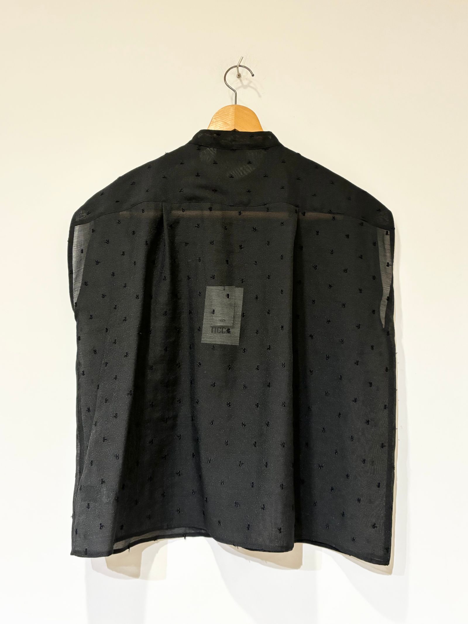 ドットエンブロイダリーフレンチシャツ / ドット刺繍シアーブラウス / ブラック