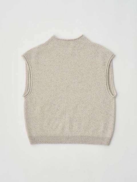 WOOLEN COTTON & SILK NEP WOOL TWEED-KNIT VEST / グレージュ