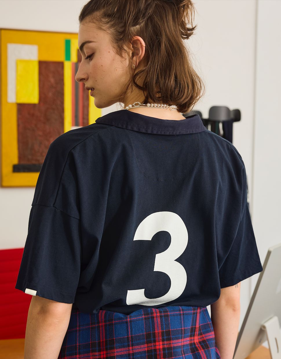 GAME SHIRT / 襟付き半袖プリントTシャツ / ネイビー