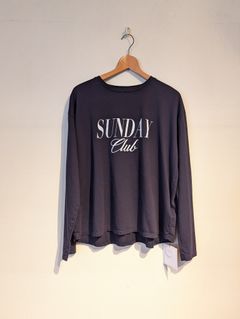 接触冷感-"SUNDAY Club"ロゴロングT-shirt / ロンT / 長袖Tシャツ / ネイビー