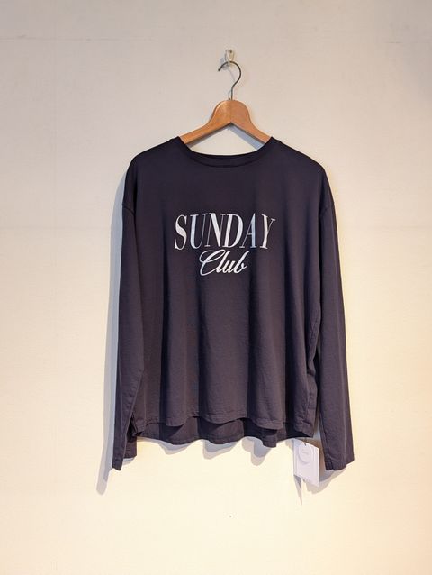 接触冷感-"SUNDAY Club"ロゴロングT-shirt / ロンT / 長袖Tシャツ / ネイビー