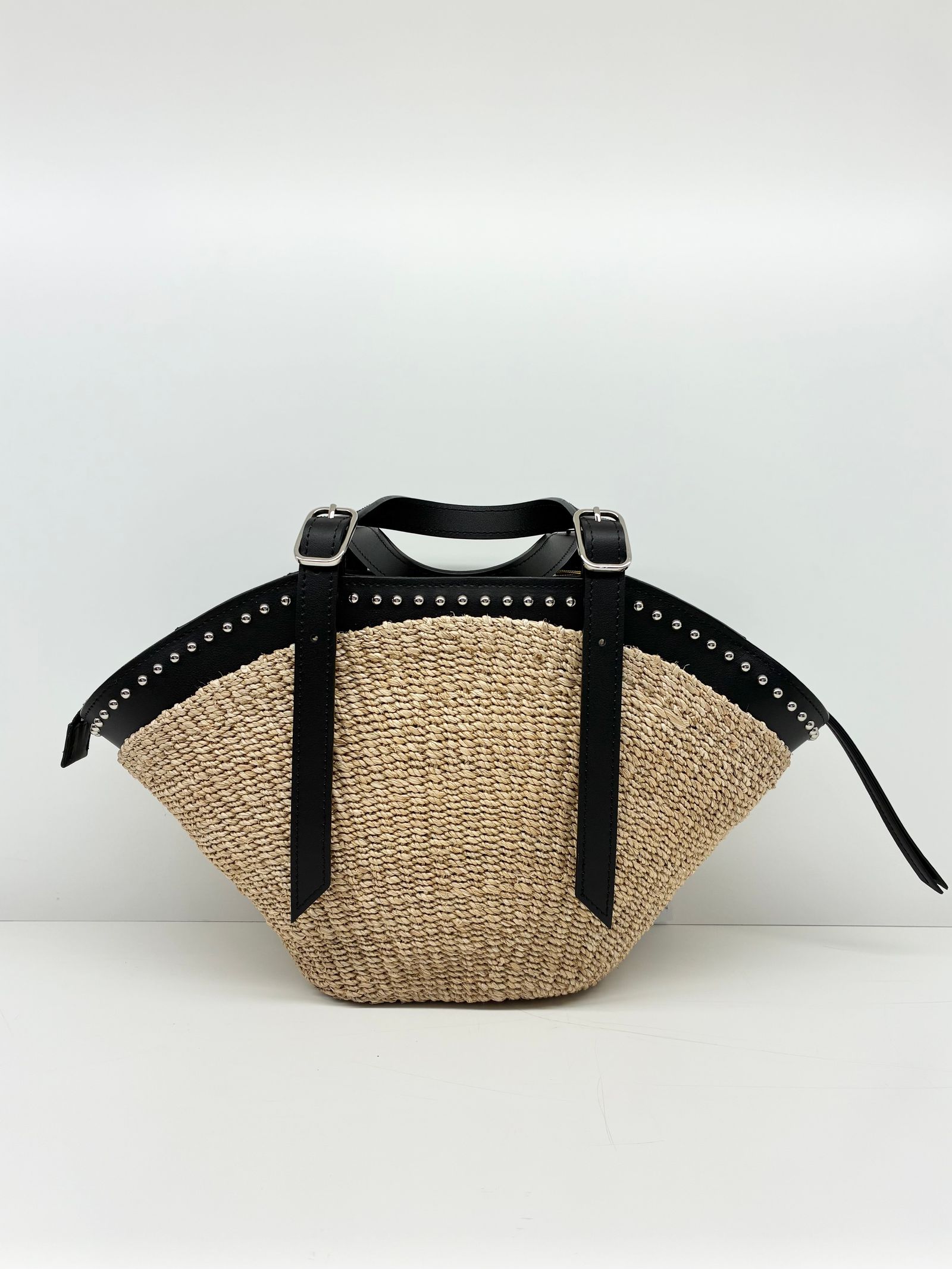 MIRO / スタッズレザーハンドルアバカかごバッグ / ナチュラル / ブラック