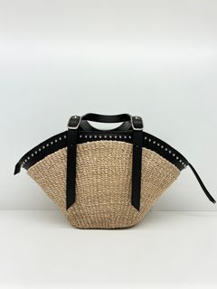 MIRO / スタッズレザーハンドルアバカかごバッグ / ナチュラル / ブラック
