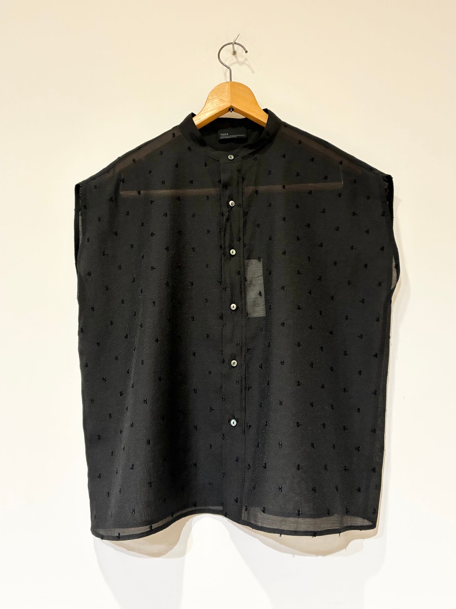 ドットエンブロイダリーフレンチシャツ / ドット刺繍シアーブラウス / ブラック