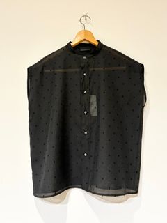 ドットエンブロイダリーフレンチシャツ / ドット刺繍シアーブラウス / ブラック