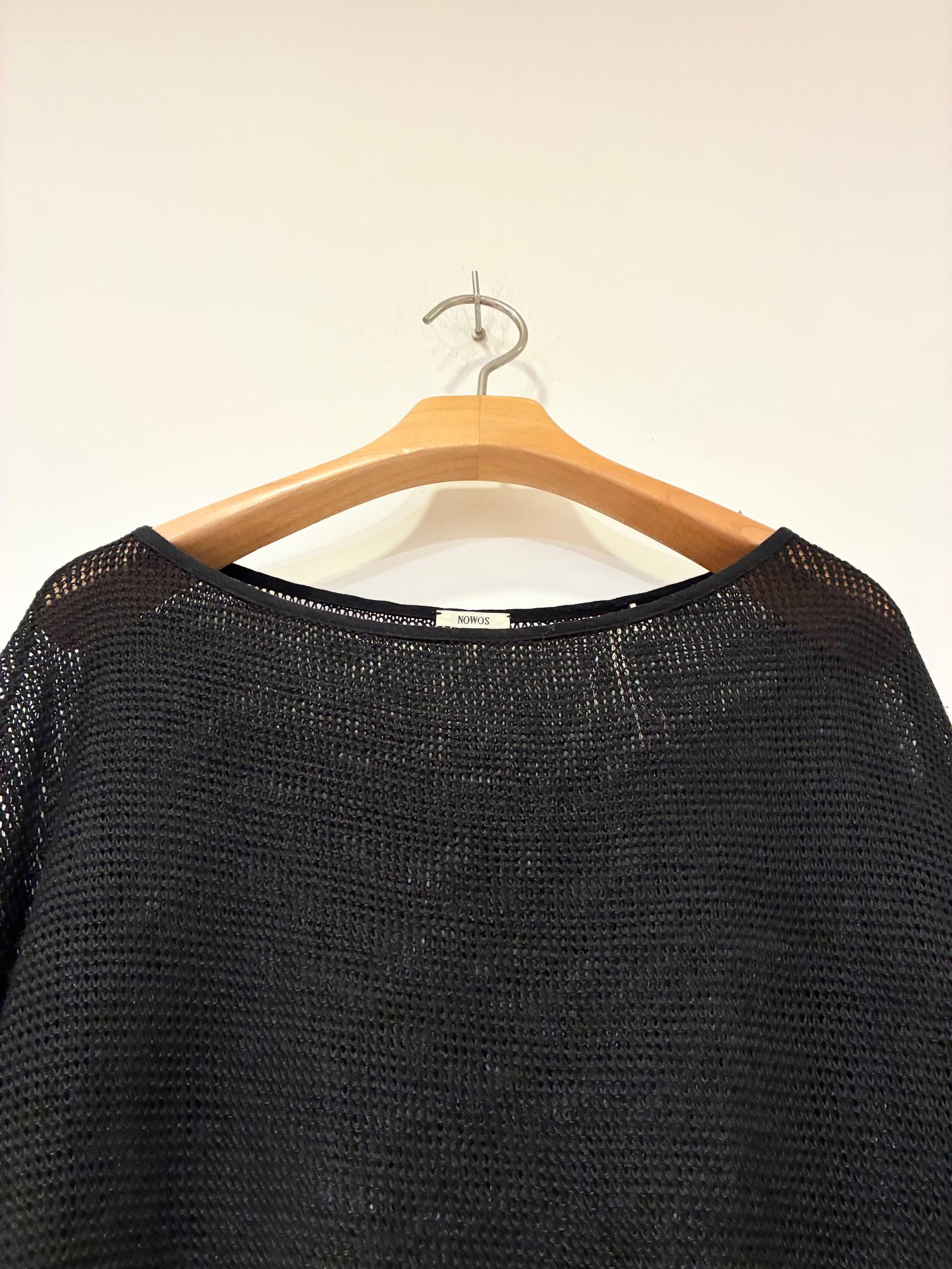 Boat Neck Top / リネンメッシュニット / ブラック